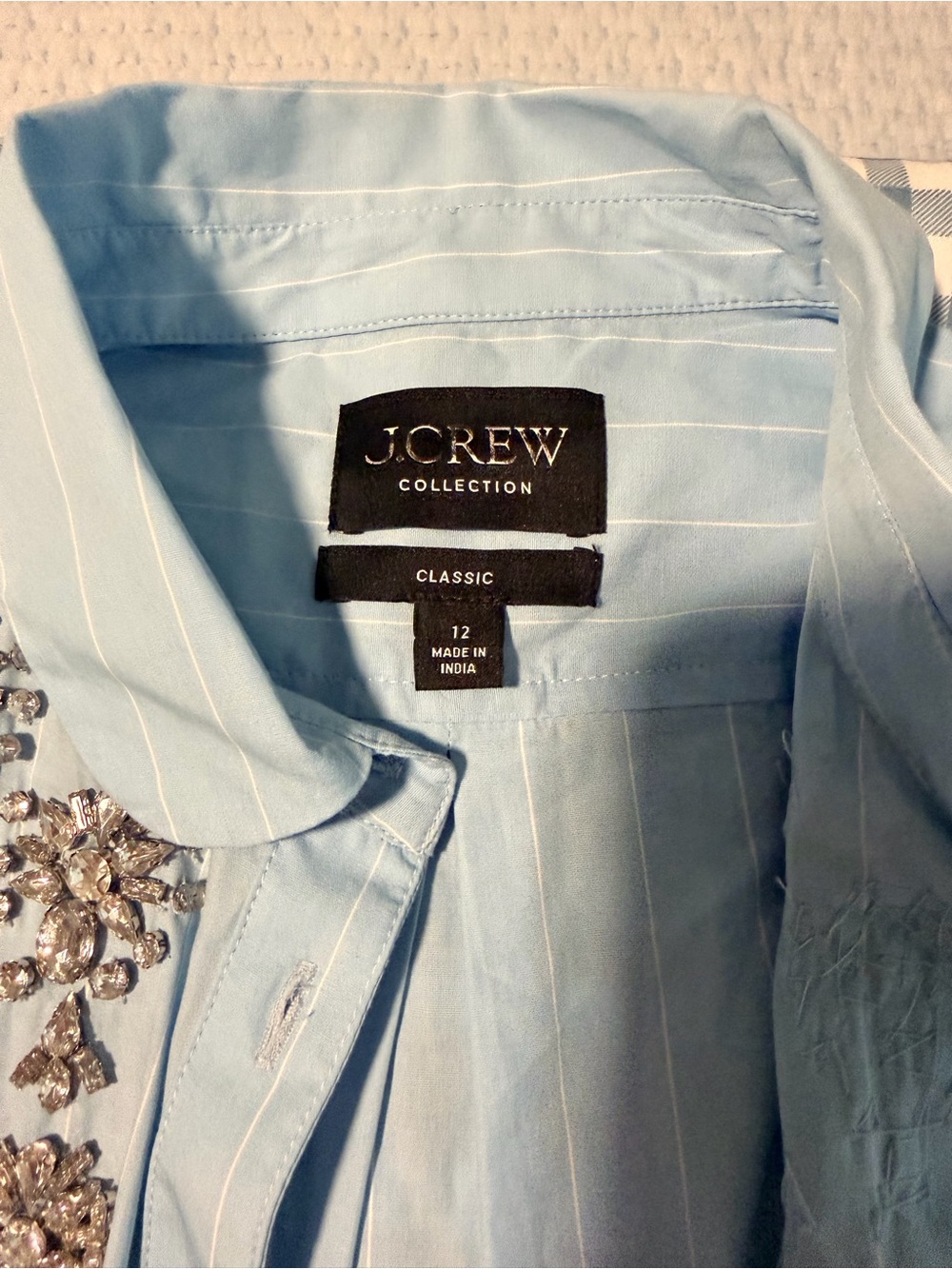 J. Crew Light Blue Pinstripe Embellished Button-Down - Picture 3 of 6